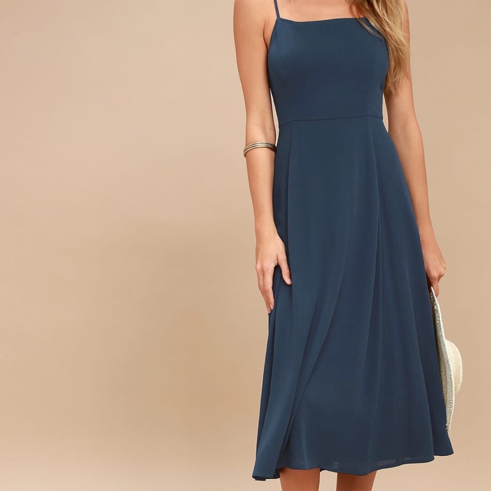 GOING COASTAL NAVY BLUE MIDI DRESS